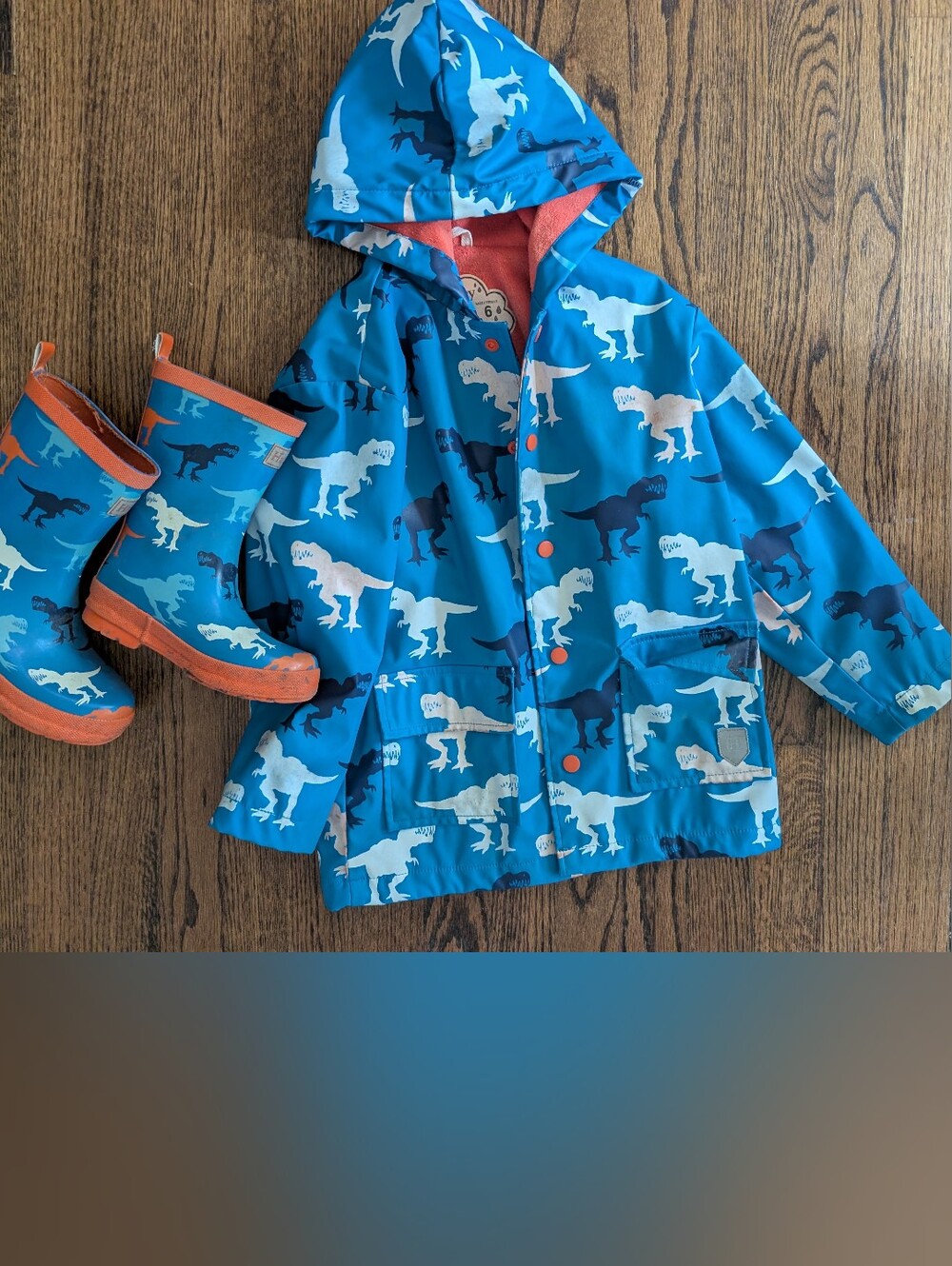 Hatley Blue Dinosaur Rain Jacket with Matching Rainboots